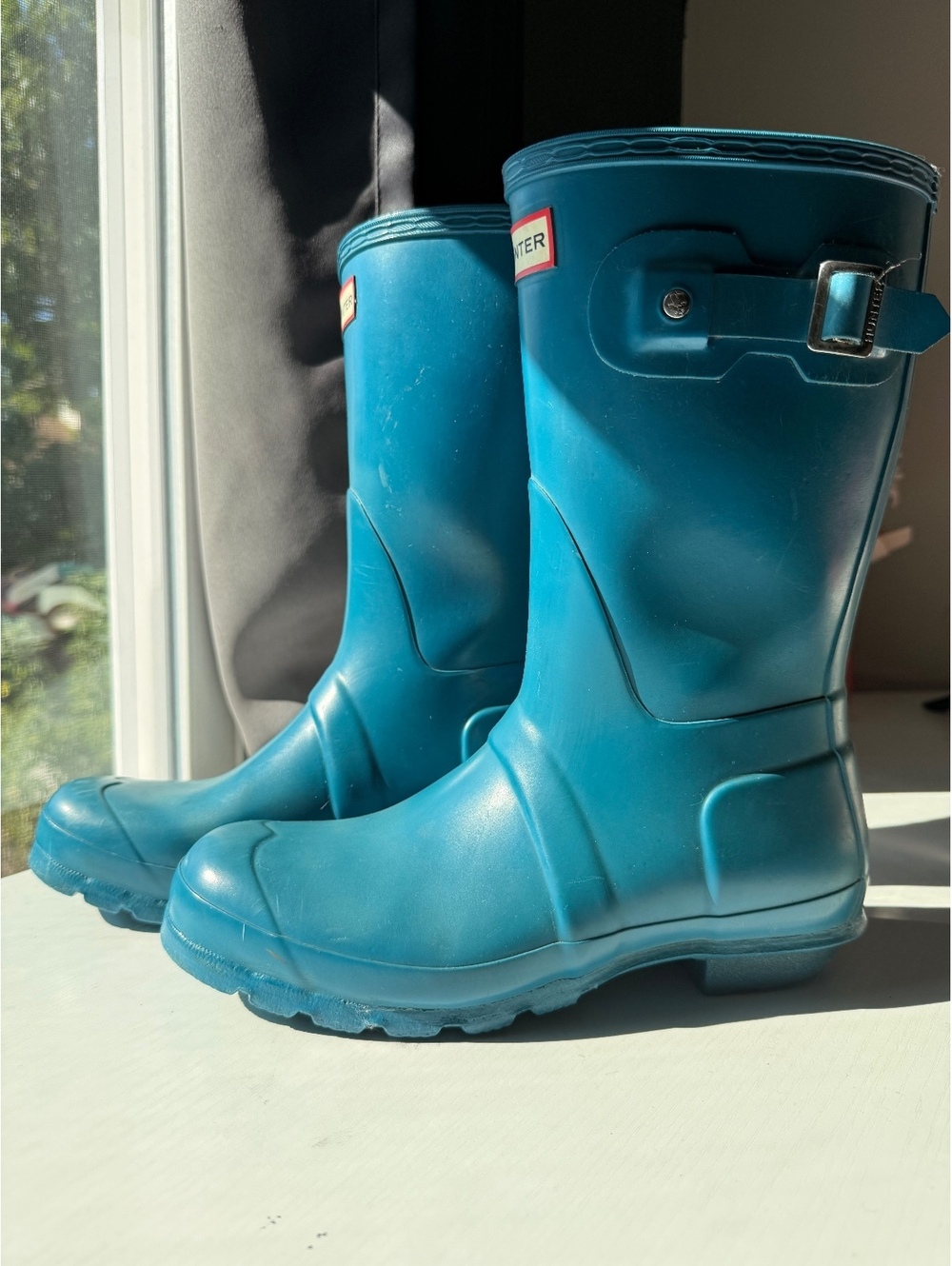 Hunter Original Short Gloss Teal Blue Rain Boots Women’s US 8 UK 6 EU 39
